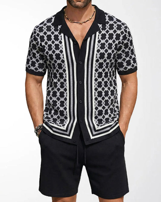 Short-Sleeve Cardigan And Shorts Two-Piece Set